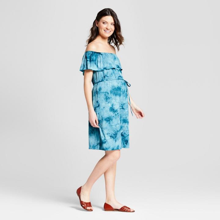 Maternity Tie Dye Off The Shoulder Dress - Macherie Teal Tie Dye