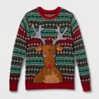 33 Degrees Men's Ugly Holiday Reindeer Beverage Holder Long Sleeve Pullover Sweater - Green