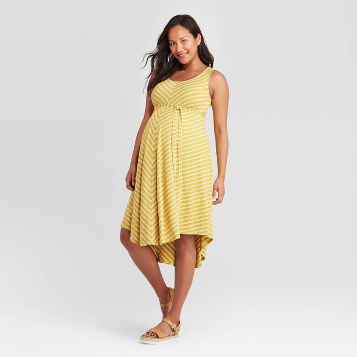 Maternity Striped Sleeveless Knit Bias Midi Dress - Isabel Maternity By Ingrid & Isabel Gold Xs, Women's, White Gold