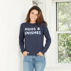Zoe+liv Women's Hugs And Knishes Long Sleeve Graphic T-shirt - Navy
