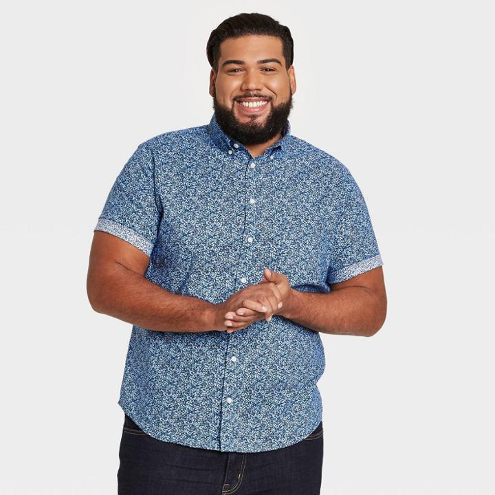 Men's Tall Floral Print Standard Fit Stretch Poplin Short Sleeve Button-down Shirt - Goodfellow & Co