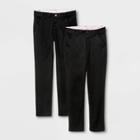 Girls' 2pk Flat Front Stretch Uniform Skinny Pants - Cat & Jack Black