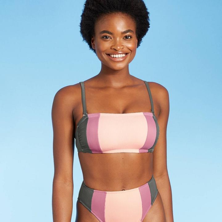 Juniors' Colorblock Bandeau Bikini Top - Xhilaration Multi D/dd Cup, Gray/pink/yellow