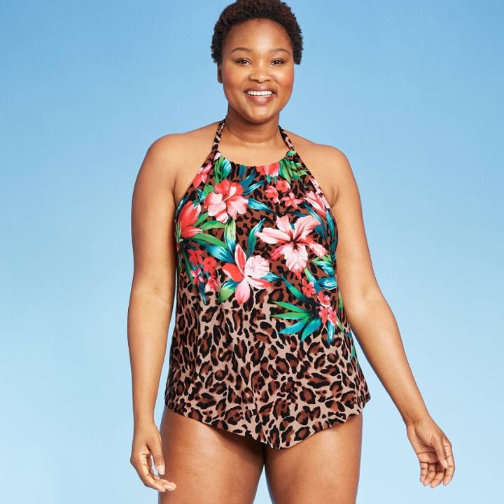 Women's Halter High Neck Tankini Top - Aqua Green M, Women's, Size: Medium,