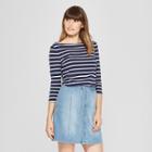 Women's Striped 3/4 Sleeve Boatneck T-shirt - A New Day Navy/white (blue/white)
