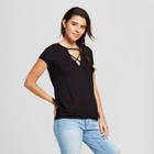 Women's Short Sleeve Lace Back Wrap Top - Almost Famous (juniors') Black