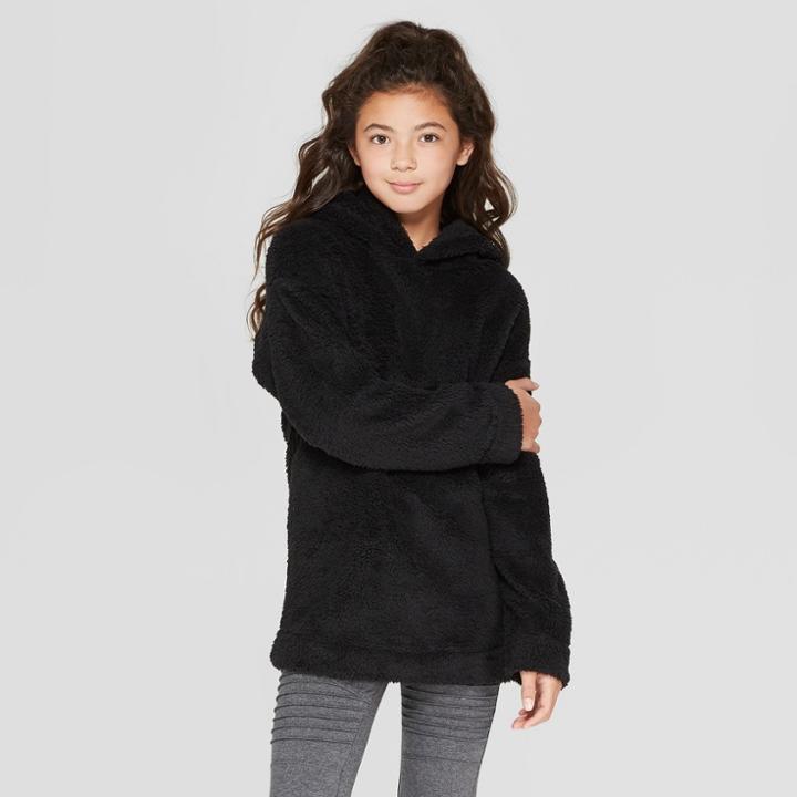 Girls' Long Sleeve Plush Hoodie - Art Class Black