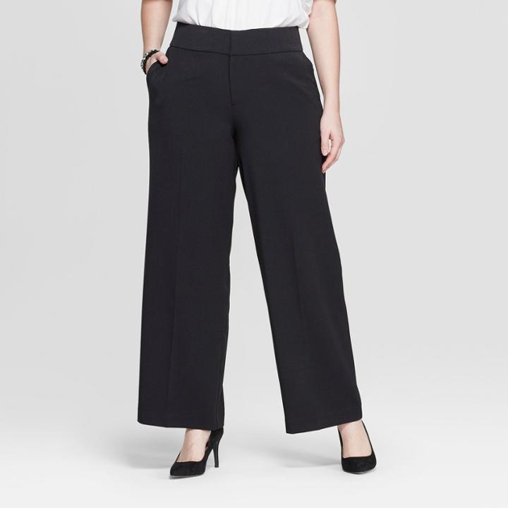 Women's Plus Size Wide Leg Trouser Pants - Ava & Viv Black