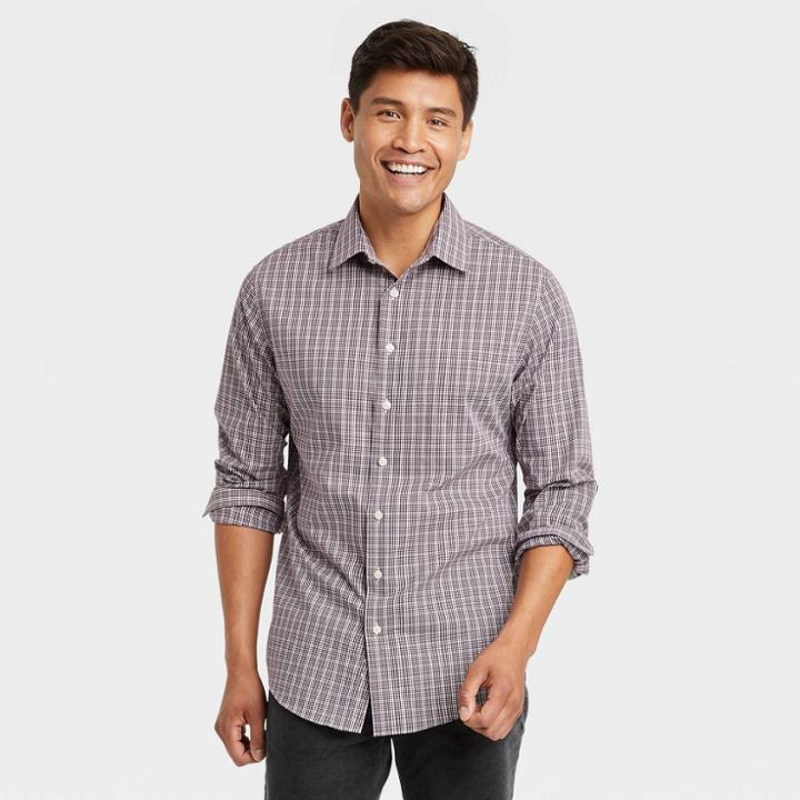 Men's Standard Fit Long Sleeve Button-down Shirt - Goodfellow & Co Vibrant Pink