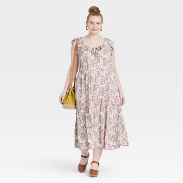 Women's Plus Size Ruffle Sleeveless Tiered Dress - Universal Thread Off-white Floral