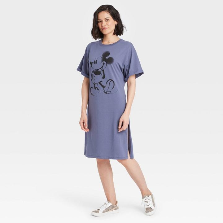 Women's Disney Mickey Short Sleeve Graphic T-shirt Dress - Blue