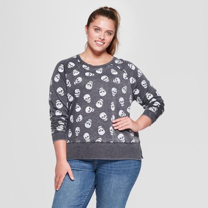 Women's Plus Size Skull Print Sweatshirt - Grayson Threads (juniors') Black