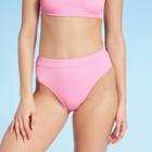 Women's Sustainably Made Ribbed High Leg High Waist Bikini Bottom - Xhilaration Pink