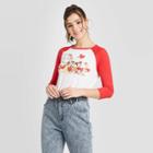 Women's Disney Mickey And Friends Raglan 3/4 Sleeve (juniors') - White/red