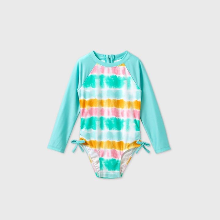 Toddler Girls' Tie-dye Long Sleeve Rash Guard Swim Shirt - Cat & Jack Blue