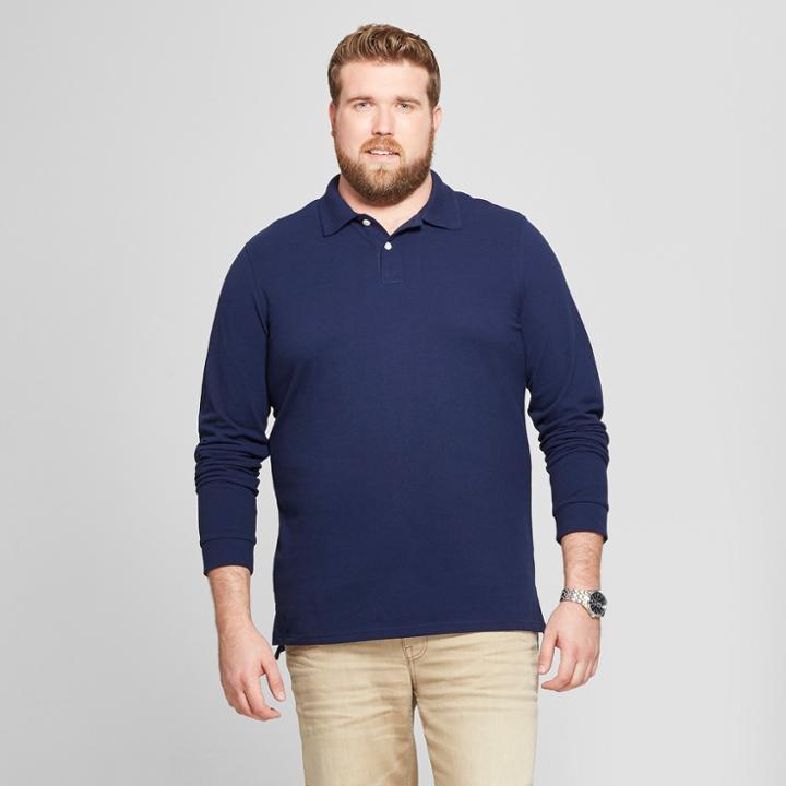 Men's Big & Tall Long Sleeve Pique Polo Shirt - Goodfellow & Co Navy Voyage