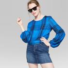 Women's Long Sleeve Tie Back Plaid Top - Wild Fable Blue