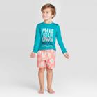 Toddler Boys' 'make Your Own Wave' Rash Guard - Cat & Jack Turquoise 12m, Boy's, Green