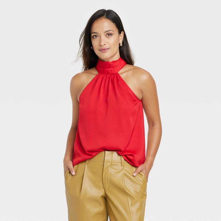 Women's Satin Halter Top - A New Day Red