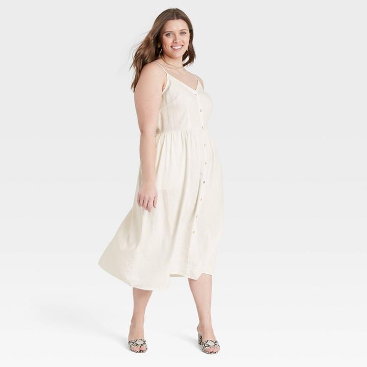 Women's Plus Size Sleeveless Button-front Dress - A New Day White