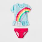 Petitebaby Girls' 2pc Short Sleeve Rainbow Rash Guard Set - Cat & Jack Blue