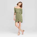Women's Long Sleeve Off The Shoulder Tie Waist Dress - Love @ First Sight (juniors') Olive