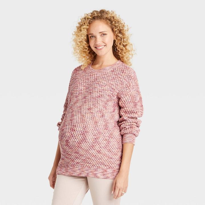 Crew Neck Texture Pullover Maternity Sweater - Isabel Maternity By Ingrid & Isabel Pink