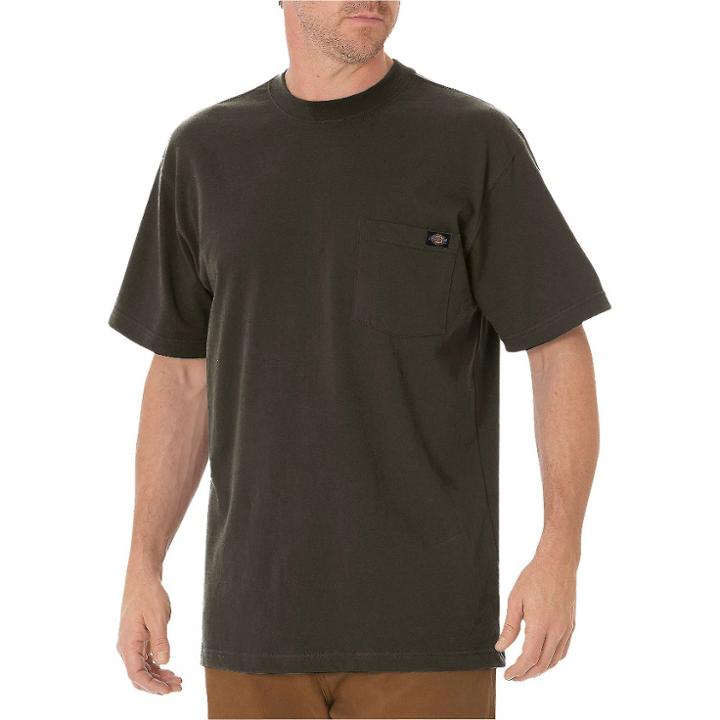 Dickies Men's Big & Tall Cotton Heavyweight Short Sleeve Pocket T-shirt- Black Olive Xl Tall,