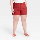 Women's Plus Size Midi Jean Shorts - Ava & Viv Red
