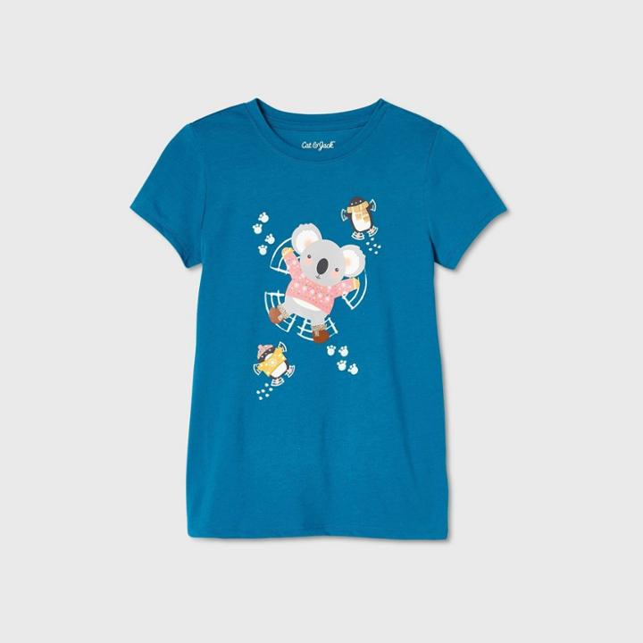 Girls' Short Sleeve Koala Snow Angel Graphic T-shirt - Cat & Jack Ocean Blue