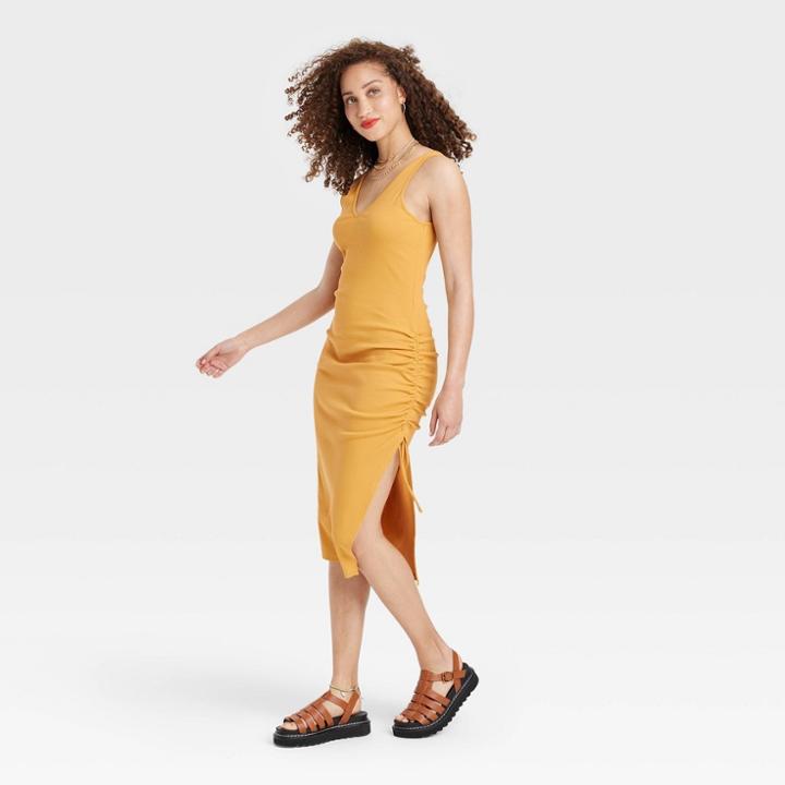 Women's Sleeveless Ruched Knit Dress - A New Day Yellow