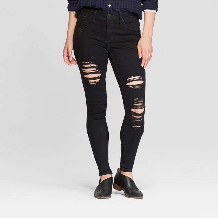 Women's High-rise Destructed Jeggings - Universal Thread Black Wash