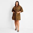 Women's Plus Size Leopard Print Long Sleeve Utility Denim A-line Dress - Future Collective With Kahlana Barfield Brown Brown Denim