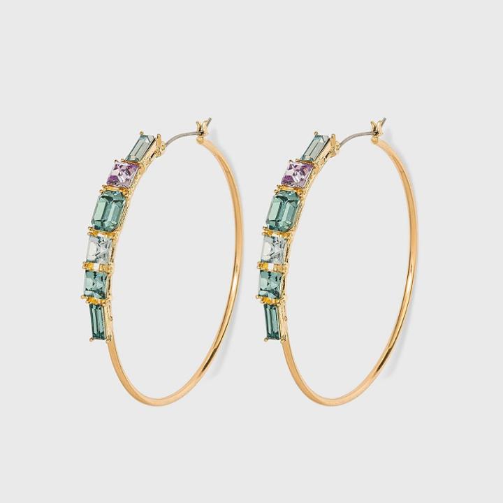 Hoop Earrings With Multi-shape Rhinestones - A New Day Purple