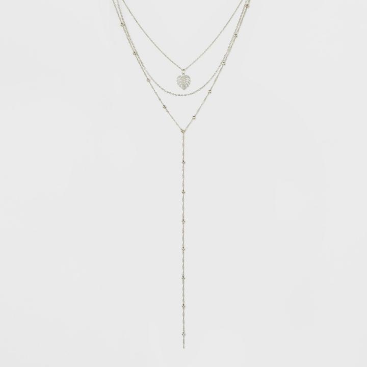 Target Multi Row Layered With Palm Leaf Necklace - Rhodium, Dark Gray
