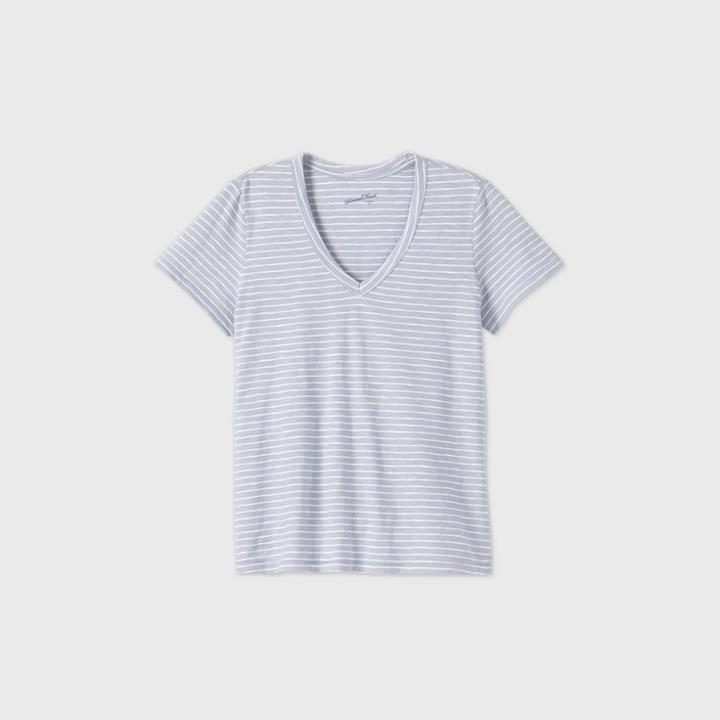 Women's Striped Short Sleeve V-neck T-shirt - Universal Thread Blue/white