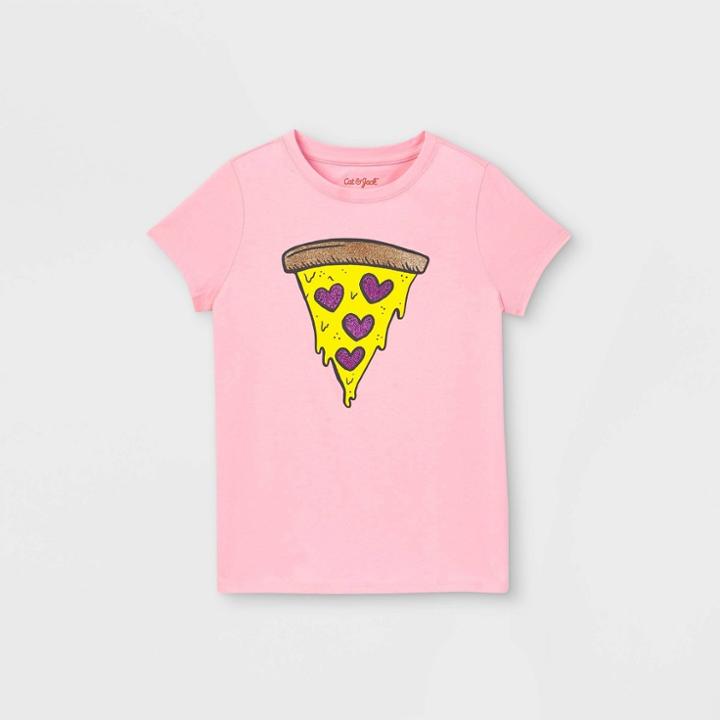 Girls' Pizza Love Graphic Short Sleeve T-shirt - Cat & Jack Pink