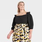 Women's Plus Size Balloon 3/4 Sleeve Bardot Top - Who What Wear Jet Black