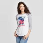 Women's 3/4 Sleeve Round Neck California Palm Trees Graphic T-shirt - Modern Lux White/gray S, Women's,