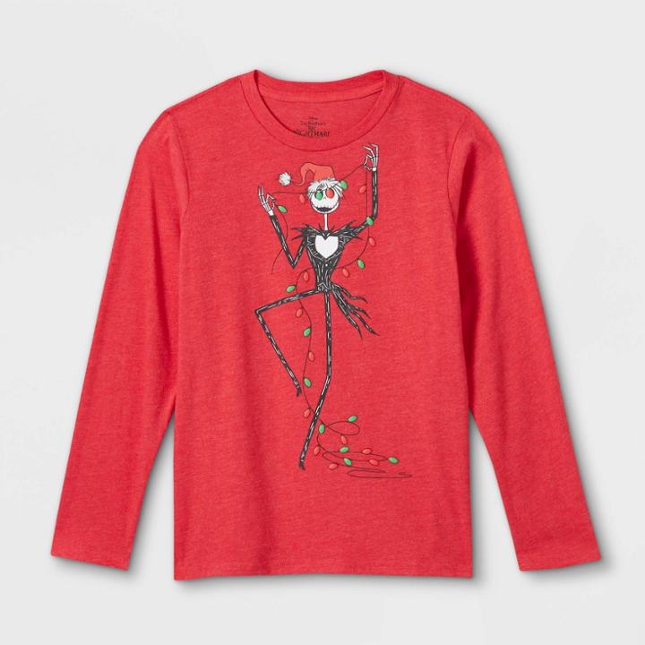 Boys' Disney Nightmare Lights Long Sleeve Graphic T-shirt - Red