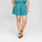 Women's Plus Size Printed Soft Shorts - Ava & Viv Teal X, Blue