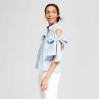 Women's Striped Cold Shoulder Tie Sleeve Shirt - A New Day Blue
