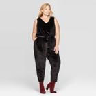 Women's Plus Size Sleeveless V-neck Velour Jumpsuit - Ava & Viv Black X, Women's