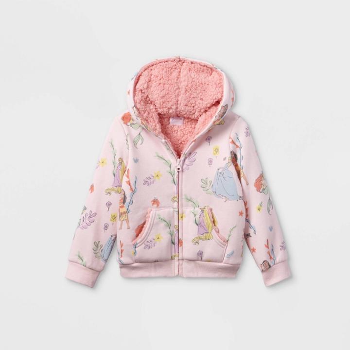 Toddler Girls' Disney Princess Sherpa Zip-up Sweatshirt - Pink
