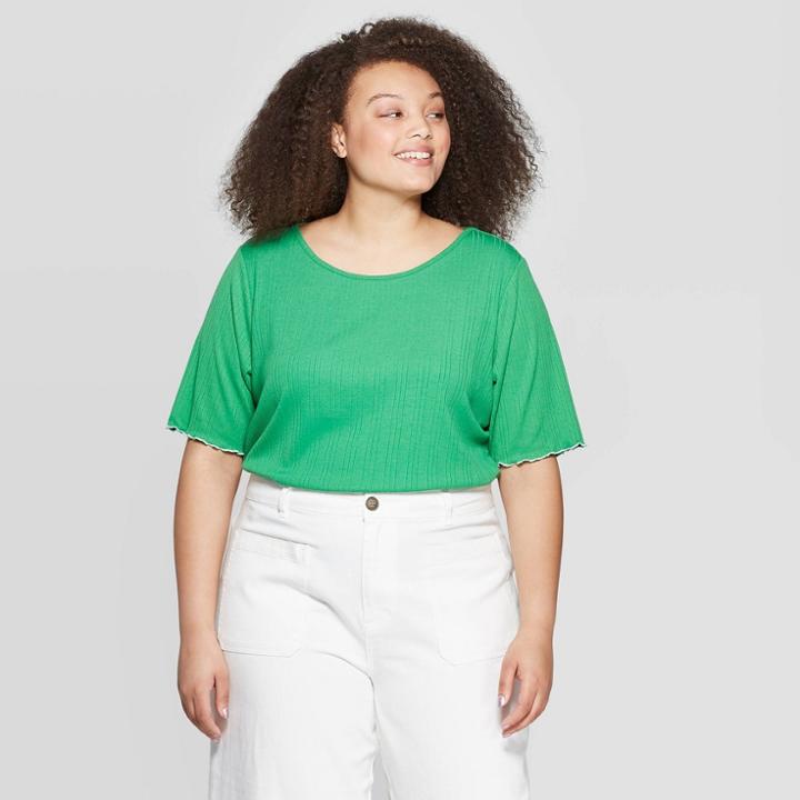 Women's Plus Size Elbow Sleeve Scoop Neck Ballet T-shirt - Who What Wear Wave Medium Green