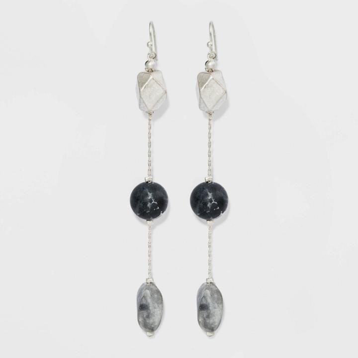 Semi-precious Beaded Linear Earrings - Universal Thread Worn Silver, Women's