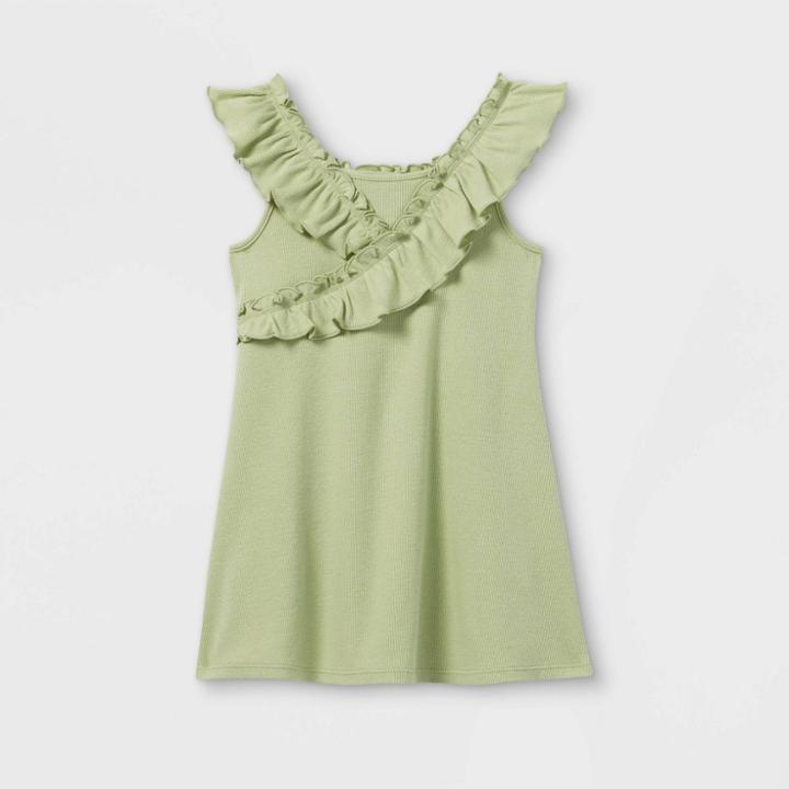 Toddler Girls' Ribbed Ruffle Tank Dress - Art Class Green