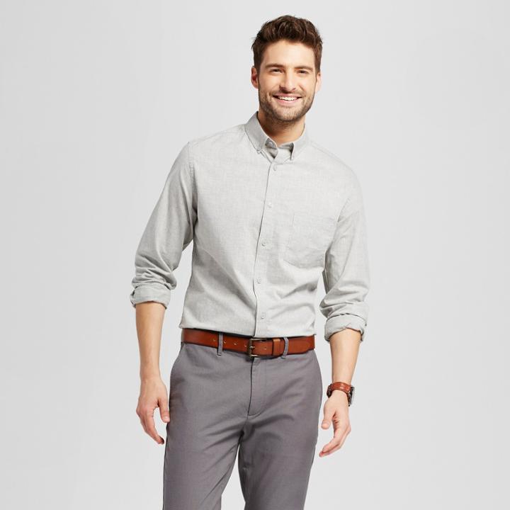 Men's Slim Fit Northrop Poplin Button-down Shirt - Goodfellow & Co Heather Gray