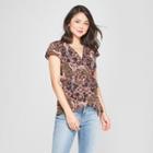 Women's Floral Print Short Sleeve Wrap Top - Lily Star (juniors') Deep Olive
