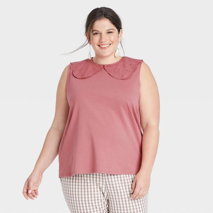 Women's Plus Size Collared Muscle T-shirt - A New Day Rose Pink